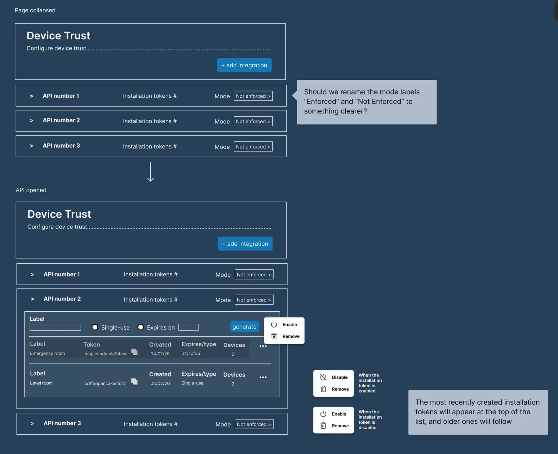 Device Trust — early low-fidelity wireframes